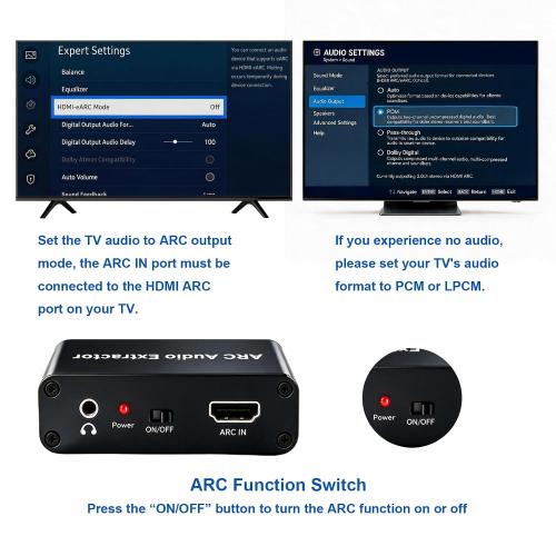 HDMI ARC Audio Extractor 192KHz HDMI ARC to RCA Audio Converter
