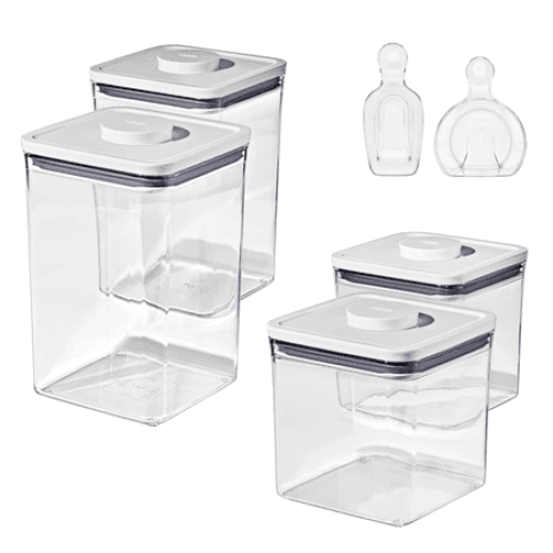 OXO SoftWorks 4-piece POP Container Set with Rice Measuring Cup & Scoop NEEDS CLEANING