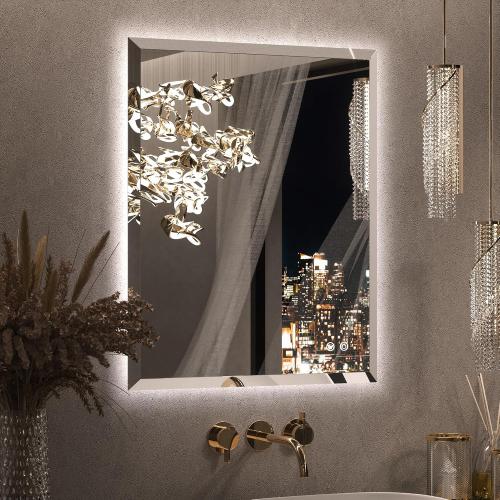 Keonjinn LED Mirror Backlit 24 x 30 Inch, Beveled Bathroom Mirror with Backlight, UL-Listed, Safe Tempered Glass, 3 Color Lights, Dimmable, Defogging, Frameless Lighted Vanity Mirrors for Wall
