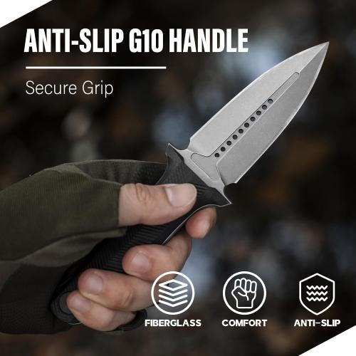 Dispatch Tactical Fixed Blade Knife, 3.89 8Cr13Mov Steel Blade with Ergonomic G10 Handle, Full Tang Double Edge Survival Knives with Kydex Sheath Horizontal & Vertical for Outdoor Activities