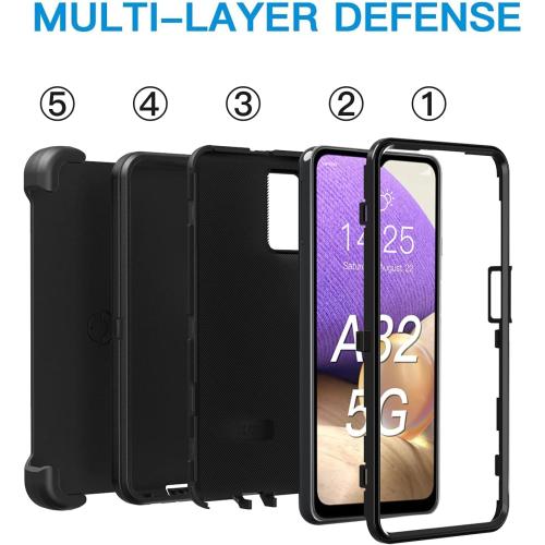 for Galaxy A32 5G case, Heavy Duty case [Not Fit 4G],[ with Clip],[Shockproof] [Dropproof] [Dust-Proof] (Black)
