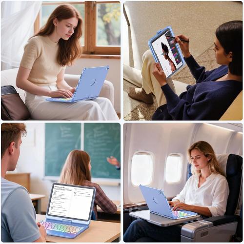 FUWANG Touch Keyboard Case for iPad A16 11th/10th Gen, 360° Rotating, Blue
