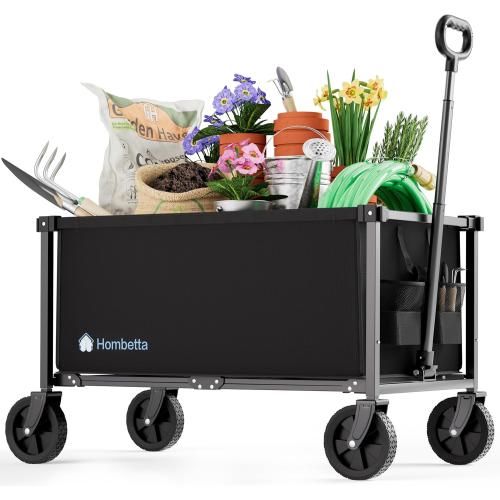 29.3 Collapsible Wagon Cart, 150L Heavy Duty Folding Utility Wagon with Wheels, 260 lbs Load, Portable Rolling Cart for Garden, Shopping, Sports, Camping, Black