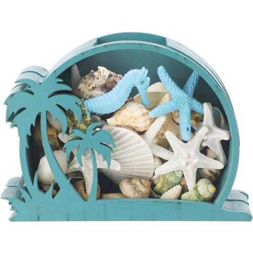 CroBlissful Wooden Seashell Box Clear Lid Shell Holder,Green,Coconut