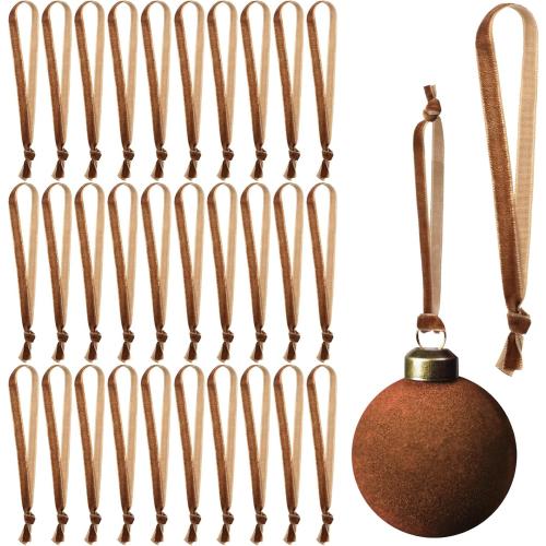 Hunnmingre Brown Christmas Ornament Hangers 12 Velvet Christmas Tree Ribbon Hanging Strings Ornament Strap Loops Velvet Ribbon Hangers for Garland Decoration