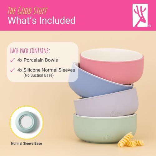 Elk and Friends Kids/Toddler Porcelain Bowls   Silicone Sleeves | 4pk