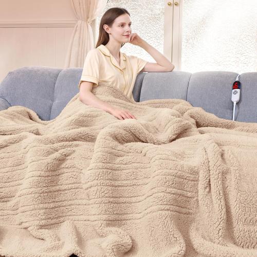 Heated Blanket Full Size 72X84 Beige - Soft Double Sided Sherpa Electric Blanket Full Size with LED Display, 6 Heating Levels & 10 hrs Timer, Machine Washable & Fast Heating, Gift for Women