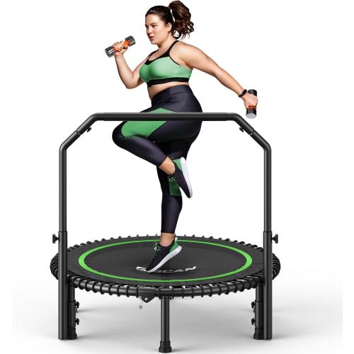 BCAN 450/550LBS Mini Rebounder Trampoline for Adults with Bar, Fitness Trampoline with Bungees, Adjustable Handle, Stable & Quiet, Indoor Outdoor, Whole-Body Workout & Relaxation at Home-40IN/48IN