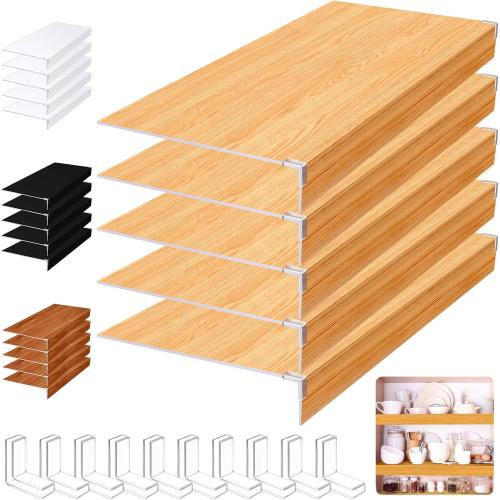 Hoolerry 5 Pcs Wire Shelf Covers Foamed PVC Wire Rack Covers for Removable Closet (Not Wood) Pantry Shelves for Cabinet Bathroom Kitchen Shelving Decoration(Wood Color,38x16inch)