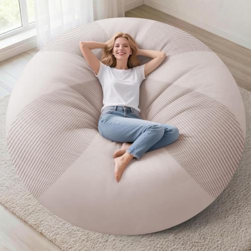 Homguava 6FT Bean Bag Chairs for Adults Teardrop BeanBag Chair Comfy Memory Foam Bean Bags Two-Tone Distressed Velvet&Corduroy Washable Cover for Living Room, Home (Corduroy, White)