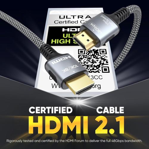 Certified HDMI 2.1 Cable 10FT,8K HDMI 48Gbps Ultra High Speed