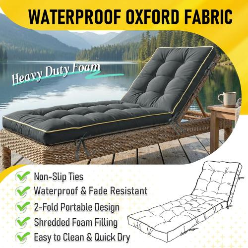 2 Pack 80x26 Inch Folding Chaise Lounge Cushion Quick Dry (Gray) | Outdoor Sun Lounger Seat Pad with Shredded Foam for Patio Furniture, Deck Chairs, Poolside