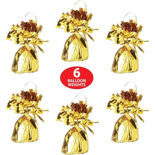 Beistle Metallic Wrapped Balloon Weight – 6 Pack, Gold Balloon Centerpiece Bouquet Holders, Party Decoration Accessories for Birthdays, Weddings, Graduations, and Retirement Celebrations, 6 Oz