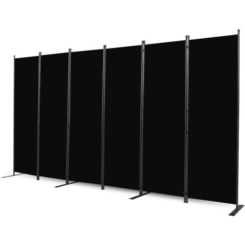 Room Divider, 6 Panel Folding Privacy Screens with Wider Feet, Black