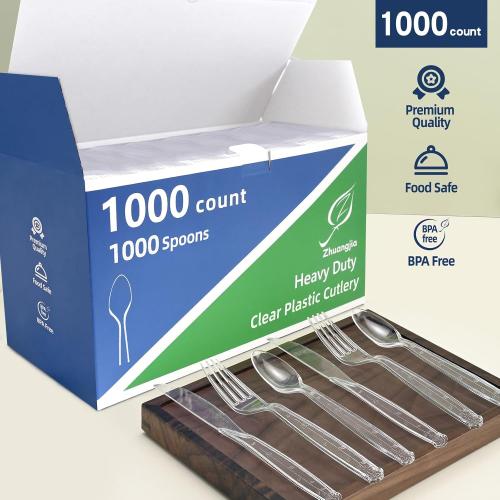 1000 Count Heavy Duty Clear Plastic Spoons Disposable