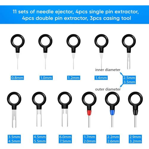 Terminal Pin Removal Tool Kit 20 Pcs Depinning Electrical Connector Pin Extractor Tool Set Wire Terminal Release for Automotive Car Household Devices - Black