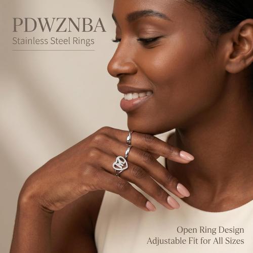PDWZNBA Silver Initial Rings for Women Non Tarnish Sterling Silver Plated Open Back Adjustable Letter Rings Personalized Carved Alphabet Stackable Jewelry Gifts