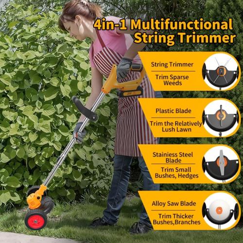 21V 4-in-1 Cordless Weed Trimmer & Grass Edger, Lightweight Lawn Tool with 1 Battery and Charger
