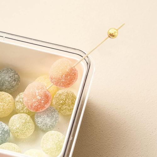 100Pack Cocktail Picks, Wooden Cocktail Toothpicks for Drinks Appetizers with Matt Gold Pearl