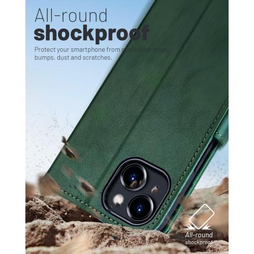 OCASE for iPhone 15 Wallet Case, Card Holder, Blackish Green