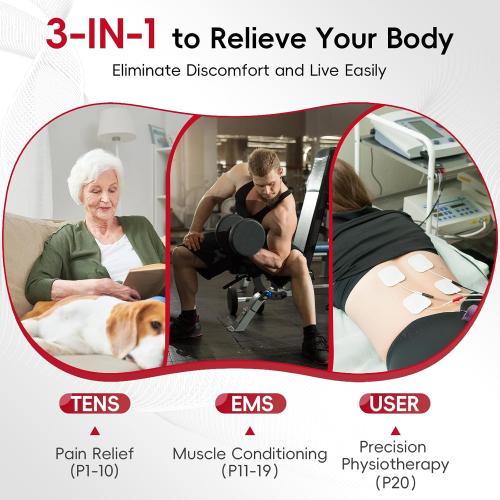 Comfytemp 3-in-1 TENS Unit with Large Back Pad, Pain Relief & EMS&User Mode