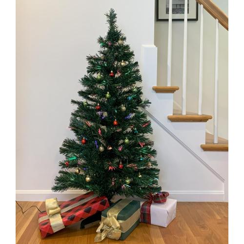 Flexible Flyer Small Fiber-Optic Christmas Tree. Pre-Lit LED Multi-Color Changing Xmas Decoration, 4 Ft