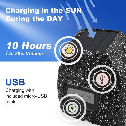 STUDIOFINIX 8 Rock Speakers Outdoor Waterproof - 5.3 Bluetooth Wireless Speaker Solar Powered Max Peak 240W for Garden,Patio,Deck,Pool,Backyard (Gray 1 Pair)