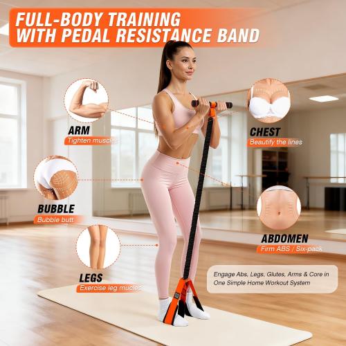 Pedal Resistance Bands with Handles, Upgrade Women Exercise Bands for Full Body Training, Core, ABS, Legs, Glutes, Arms, Pilates, Physical Therapy, Strength, Sit Up Equipment for Home Workout