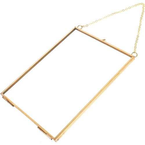 SOLUSTRE Hanging Glass Photo Frame with Specimen Clip Geometric Decorative Holder for Wall Mounted Photos Copper Color for Home Decor and Unique Displays