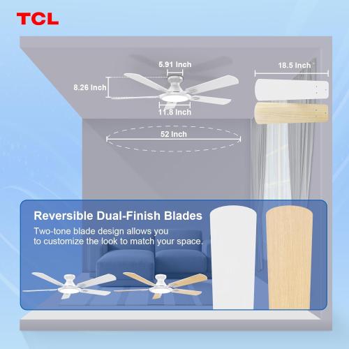 TCL 52 White Low Profile Ceiling Fan with Light & Remote