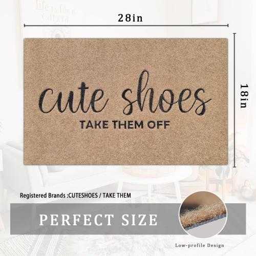Welcome Mat for Front Door Outdoor Entryway Cute Shoes Take Them Off Indoor Mats with Rubber Backing Doormat Non Slip Easy to Clean Natural Outside Brown