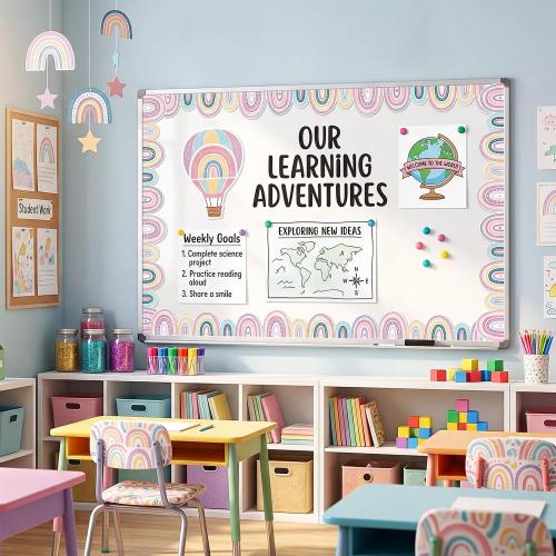 Tenceur 48 ft x 2.76 Inch Rainbow Magnetic Whiteboard Border,Happy Color