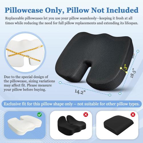 Office Chair Seat Cushion Cover Fit Everlasting Comfort, ComfiLife Coccyx Cushion- Sciatica Tailbone Back Pain Relief Butt Pillow Case for U-Shaped Gel & Memory Pad Replacement Cover(Only Pillowcase)