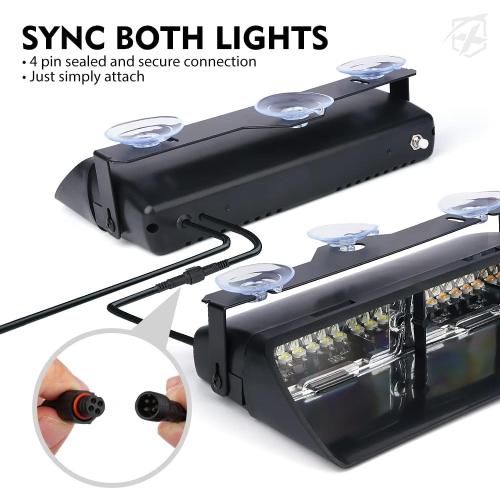 Xprite 2-in-1 High Intensity 32 LED Emergency Strobe Dash Lights Interior Windshield Flashing Light w/Suction Cups for Construction Vehicles Towing Work Trucks Plows Pickup Truck-White Amber