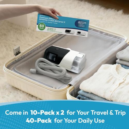 60-Pack Premium CPAP Filters Compatible with Airsense 11 & Aircurve 11 Machines, Ultra Fine Replacement with Extra Thick, High Filtration & Smooth Airflow, Travel Friendly