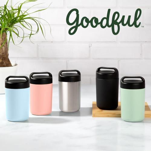 Goodful Stainless Steel Food Jar, Double Wall Vacuum Sealed Insulated Food Storage Container with Carry Handle Lid, 16-Ounce, Sage