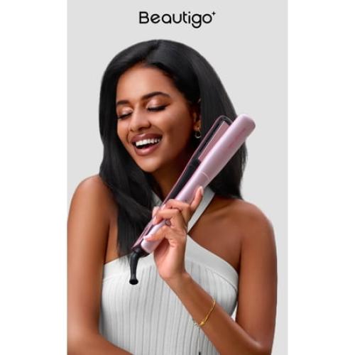 Beautigo Steam Hair Straightener Flat Iron, Anti-Frizz Moisturizing Steam, Reduce Heat Damage, 20s Fast Heat, Ceramic Plates for Thick, Curly & Frizzy Hair, Rose Gold