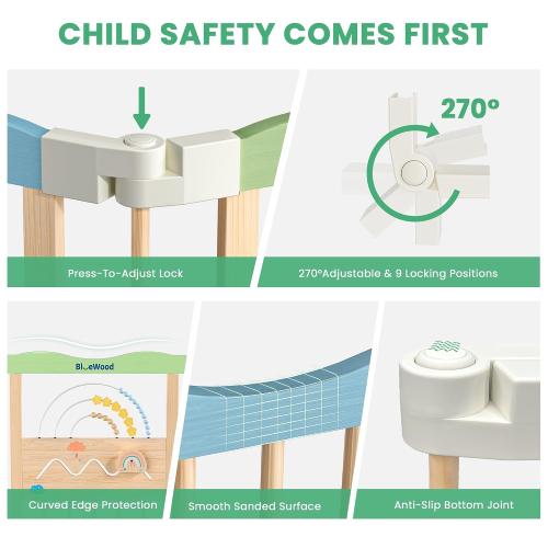 Foldable Wooden Baby Playpen, 45 x 45 x 24 inches, Pastel Dream, Colorful | Adjustable Wood Play Yard, Indoor Large Safety Fence for Babies and Toddlers, Built-in Toys Design