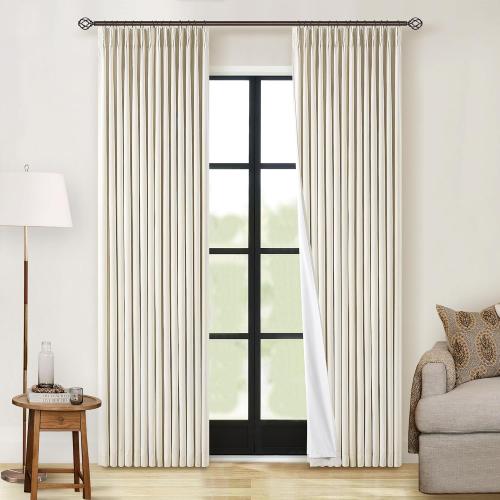 Cream Beige Linen Pinch Pleat Black Out Curtains 84 Inch Length 2 Panels