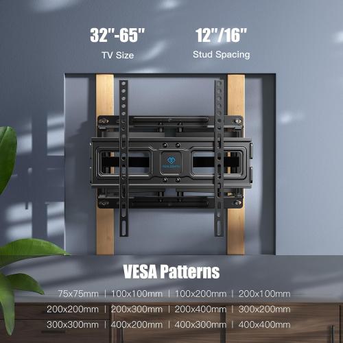 PERLESMITH TV Wall Mount Full Motion for 32-65 Inch Flat Curved Screen TVs, TV Mount with Swivels Tilts Extension Dual Articulating Bracket Arms Supports up to 99 lbs Max VESA 400x400, PSMFK9