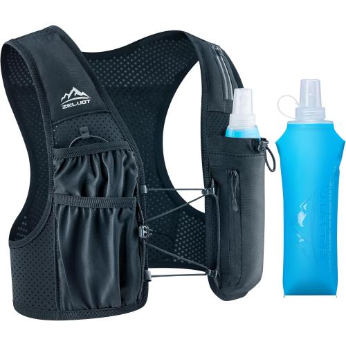 Color Black Running Vest for Women Men, USA Original Patent, Adjustable Chest Straps Running Hydration Vest with 500ml Soft Flask, Lightweight Reflective Hydration Backpack for Marathon