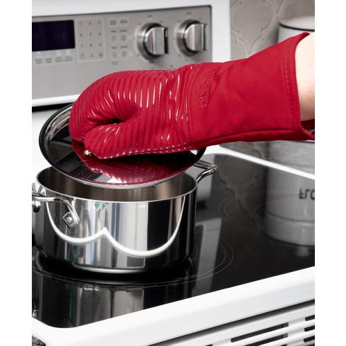 All-Clad Silicone Oven Mitts: Heat Resistant up to 500 Degrees - 100% Cotton & Silicone, 14x7 Oven Mitt for Kitchen and Barbeque, 2-Pack, Chili
