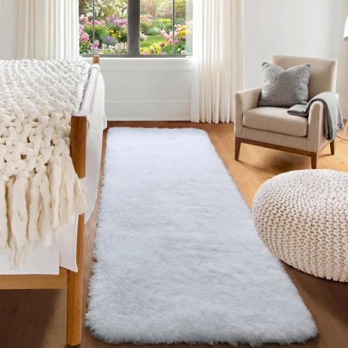 White Runner Rugs for Bedroom Living Room, Fluffy 2x6 Bedside Soft Area Rug