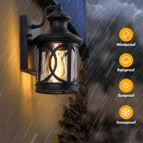 2-Pack Outdoor Wall Lights, Porch Lights, Waterproof Outdoor Wall Sconce, Exterior Light Fixtures Matte Black with Clear Glass Shade for House Garage Patio Front Door Balcony