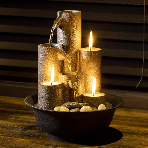 Alpine Resin Brown 11 in. H Tiered Column Table Top Fountain