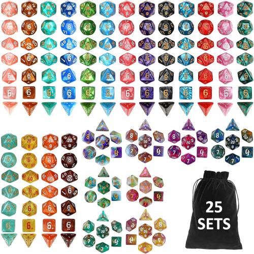 DND Dice Set, 25 X 7 (175 Pieces) Polyhedral D&D Dice Set Three-Color, Two-Color and Monochrome Dice for Dungeons and Dragons with 1 Black Bags