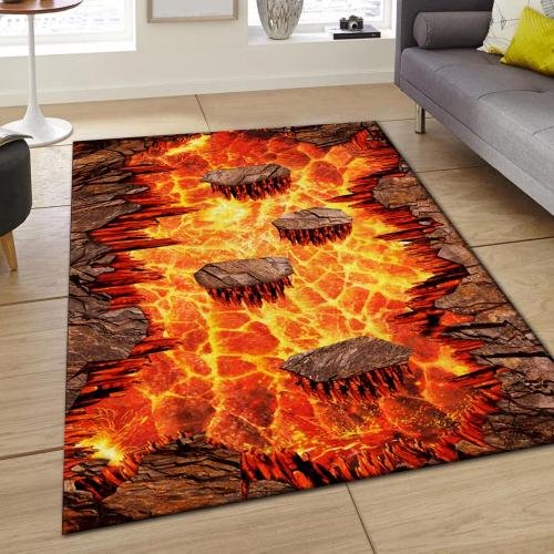 Lava Area Rugs 2x3ft,3D Visual Illusion Flame Living Room Non-Slip Floor Mat Lava Crackle Print Simulated Rug, Washable Non Slip Stain Resistant for Kids Rooms, Boys' Bedrooms, Game Rooms