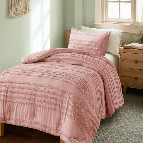 Boho Comforter Set - Tufted Boho Bedding Set, Dusty Pink