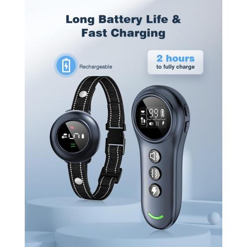 2-in-1 Dog Shock Collar & Dog Bark Collar - Smart Anti Barking Dog Training Collar with 5 Adjustable Sensitivity & 3300FT Remote for All Breeds IP67 Waterproof E-Collar