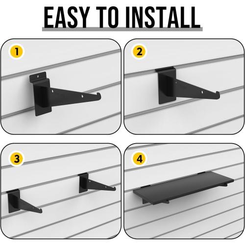 8 Pack Wooden Slatwall Shelf, 23.6D x 11.8W Slatwall Shelves with Metal Brackets Heavy Duty Slat Wall Organizer Slatwall Shelving Accessories for Garage, Home (8, 23.6D x 11.8W x 0.6H)